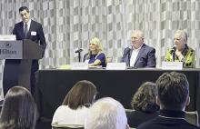 Arif Panju, (far left) managing attorney (Texas) Institute for Justice, and a member of the executive committee for the Freedom of Information Foundation board of directors, moderated a panel session on priorities for the 2025 Legislative session during the recent FOI annual state conference. Panelists were (seated, from left) First Amendment attorney Laura Prather, a partner at Haynes and Boone, LLC; First Amendment attorney Bill Aleshire; and Linda Pavlik, award-winning former investigative reporter repre