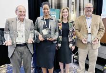 Among the Walls Commentary Awards winners  are (from left) Dion Lefler, opinion editor of The Wichita Eagle, Wichita, Kansas; Nedra Rhone, lifestyle columnist of The Atlanta Journal-Constitution, Atlanta, Georgia; Lissa Walls Cribb, CEO of Southern Newspapers; and Greg Weatherbee, publisher of The Lufkin Daily News.
